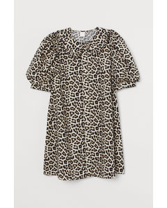 Kleid mit Kragen Hellbeige/Leopardenmuster