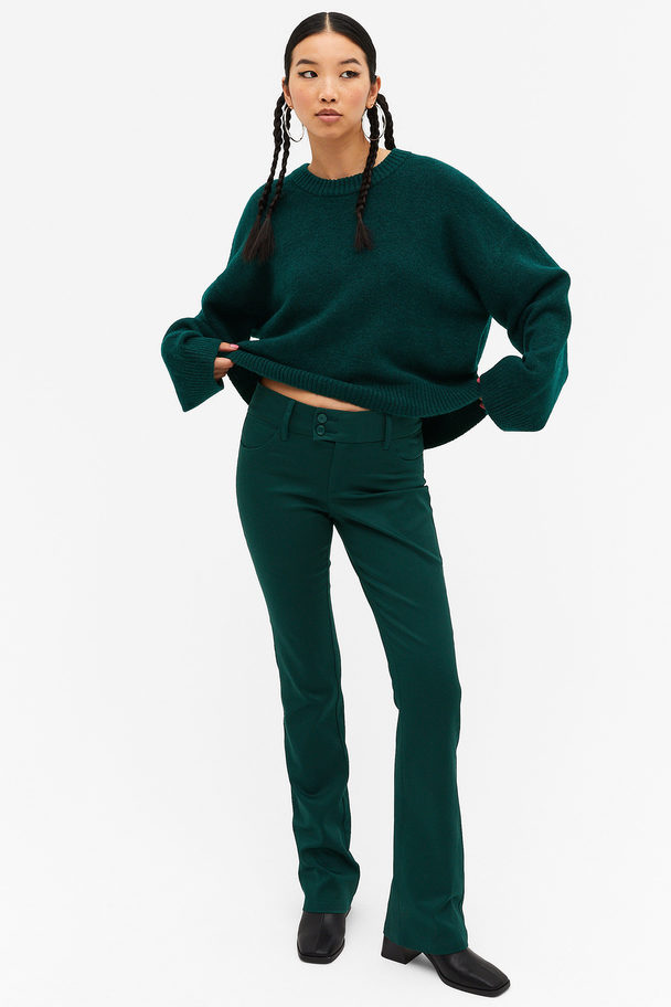 Monki Low Waist Flared Tailored Trousers Dark Green