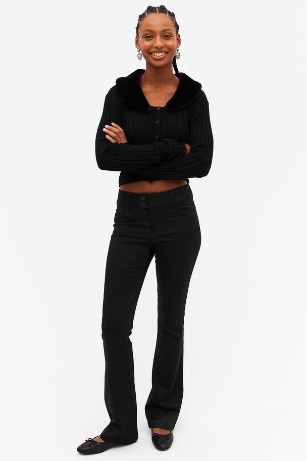 Monki Low Waist Flared Tailored Trousers Black