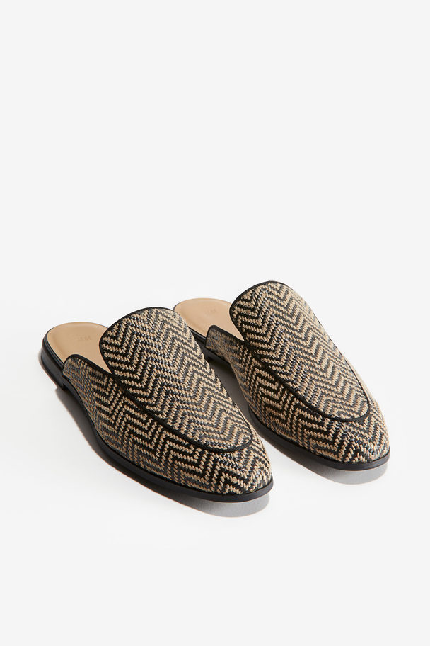 H&M Mule Loafers Beige/zigzag-patterned