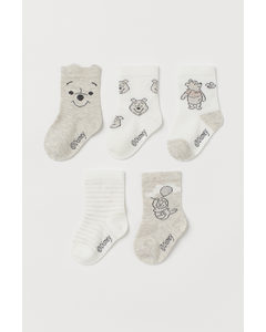 5-pack Socks Beige Marl/winnie The Pooh