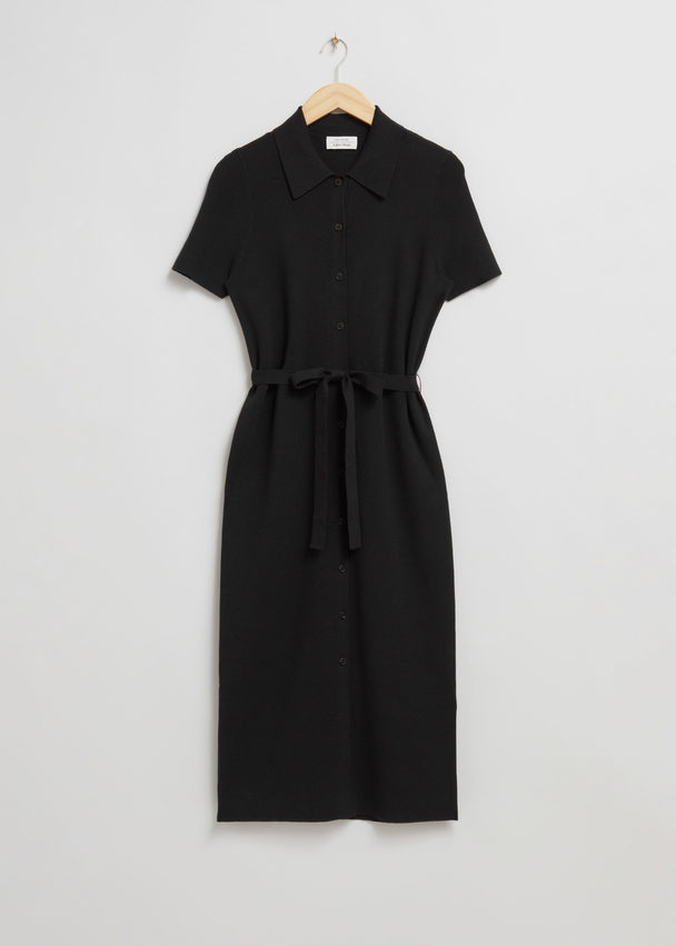 & Other Stories Fitted Midi Buttoned Shirt Dress Black