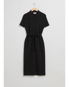 Fitted Midi Buttoned Shirt Dress Black