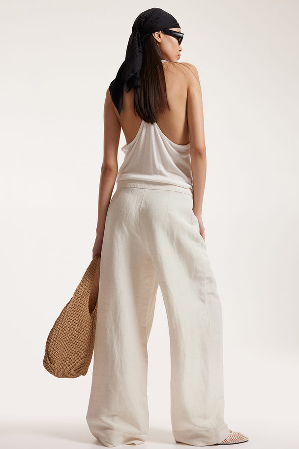 H&M Linen-blend Trousers Natural White