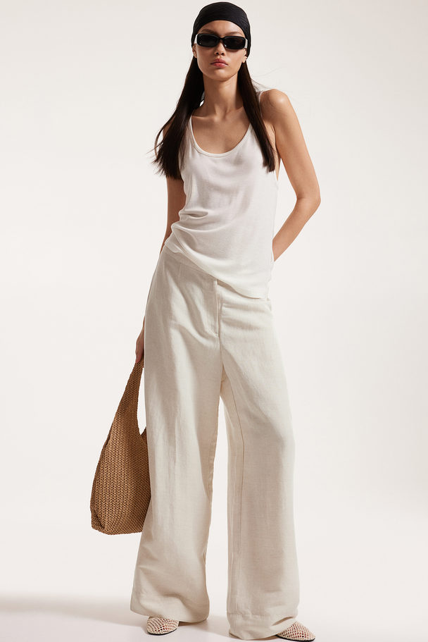 H&M Linen-blend Trousers Natural White