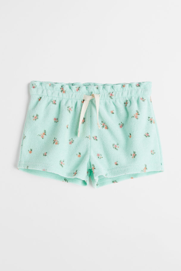 H&M Terry Shorts Light Green/floral