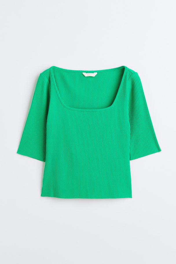 H&M Geripptes Shirt Knallgrün