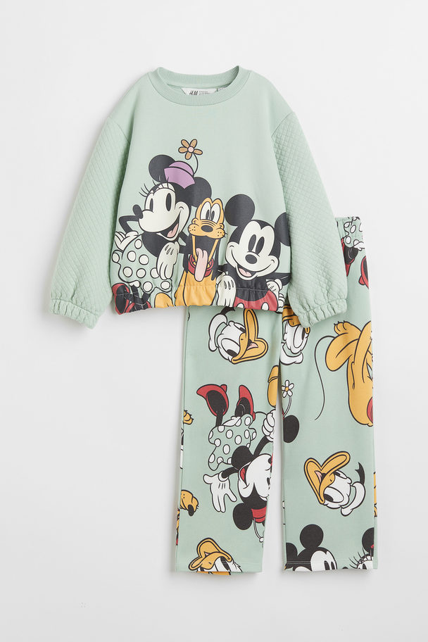 H&M 2-teiliges Set mit Print Hellgrün/Micky Maus