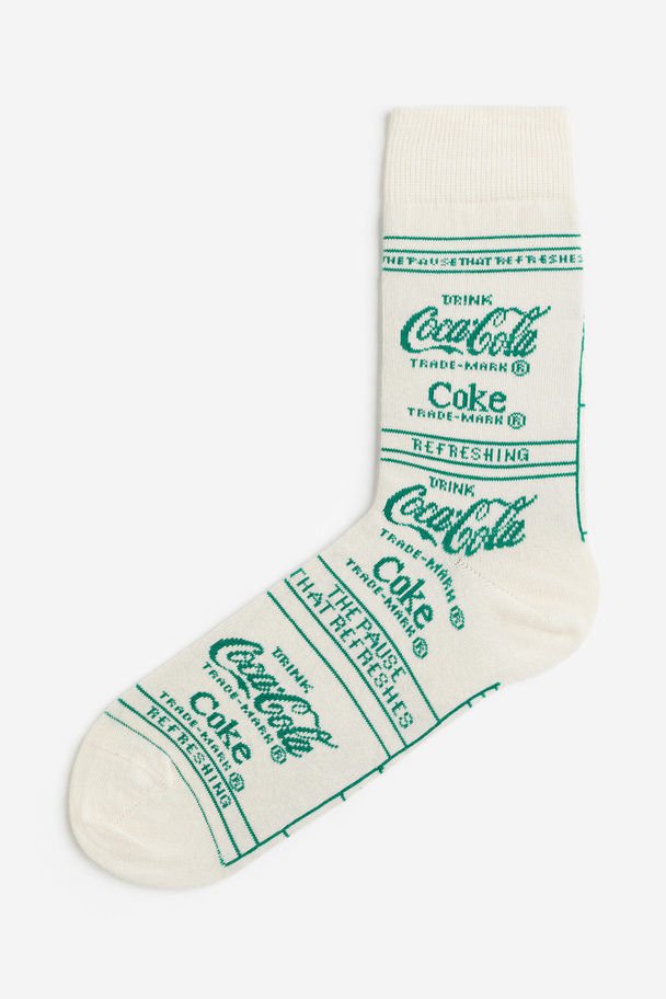 H&M Motif-detail Socks Cream/coca-cola