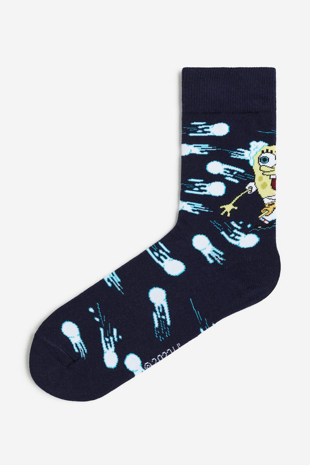 H&M Socken mit Motiv Blau/SpongeBob Schwammkopf