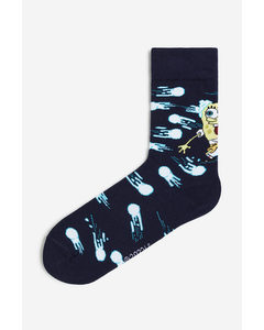 Socken mit Motiv Blau/SpongeBob Schwammkopf