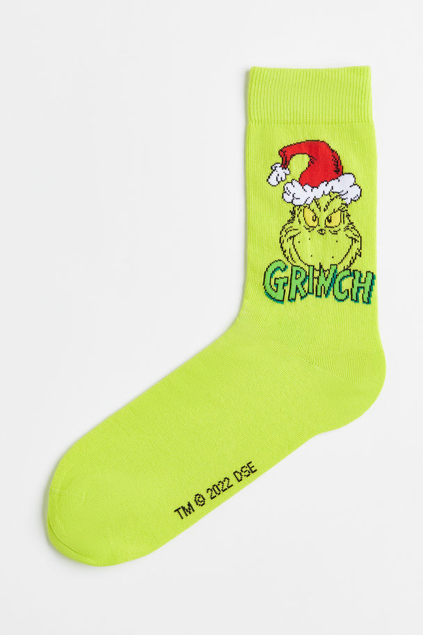 H&M Socken mit Motiv Hellgrün/Der Grinch