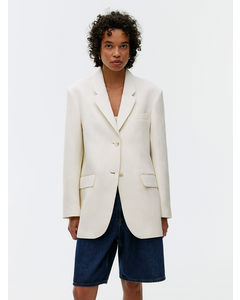 Oversized Cotton-linen Blazer Off White
