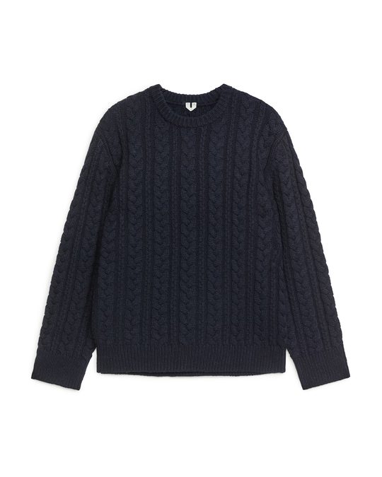 Arket Cable-knit Wool Jumper Dark Blue
