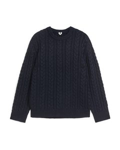 Cable-knit Wool Jumper Dark Blue