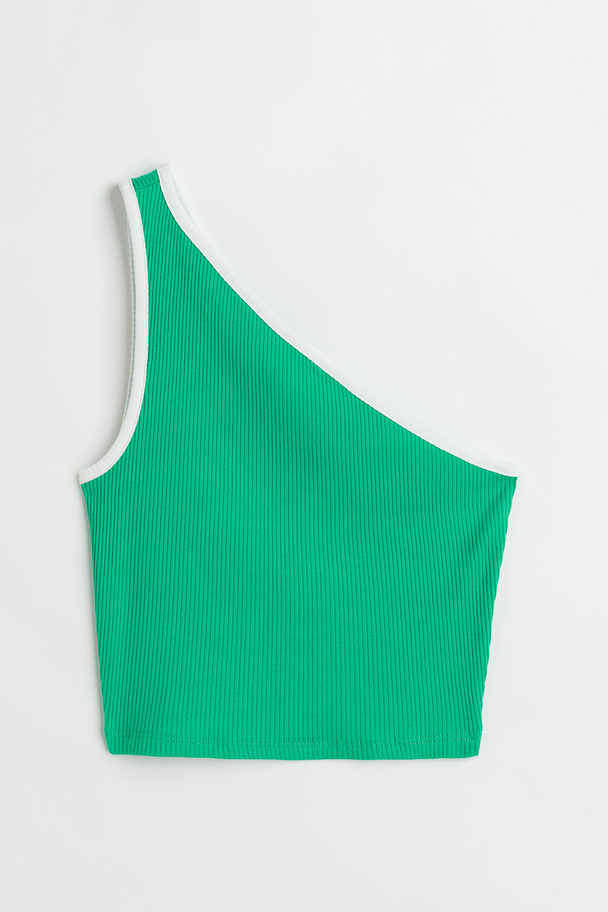 H&M Ribbed One-shoulder Top Green