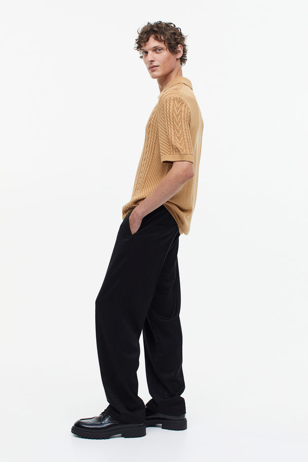 H&M Kabelgebreid Poloshirt - Regular Fit Donkerbeige