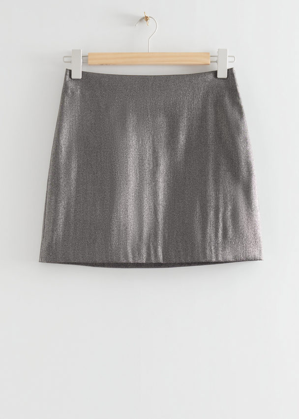 & Other Stories Metallic Mini Skirt Silver