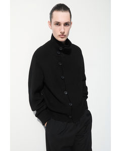 The Funnel-neck Knitted Wool Jacket Black