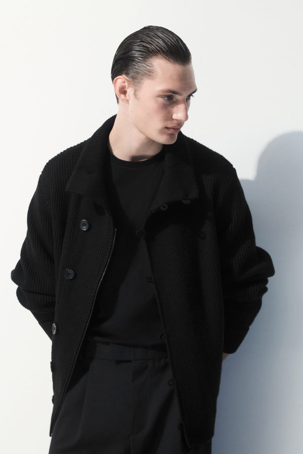 COS The Funnel-neck Knitted Wool Jacket Black