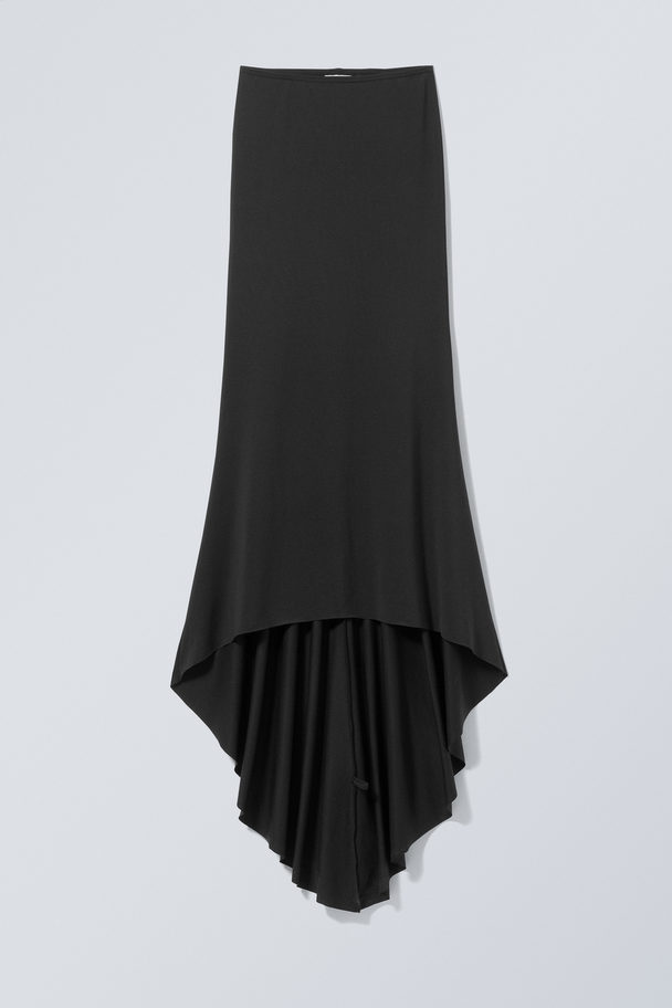 Weekday Long Asymmetric Drape Skirt Black