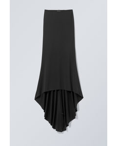 Long Asymmetric Drape Skirt Black