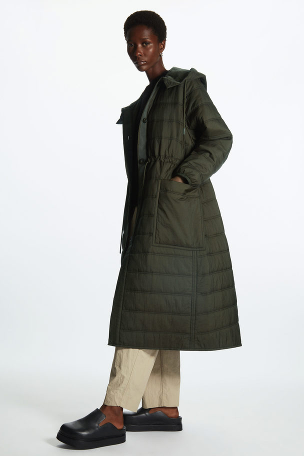 COS Lightweight Quilted Coat Khaki Green