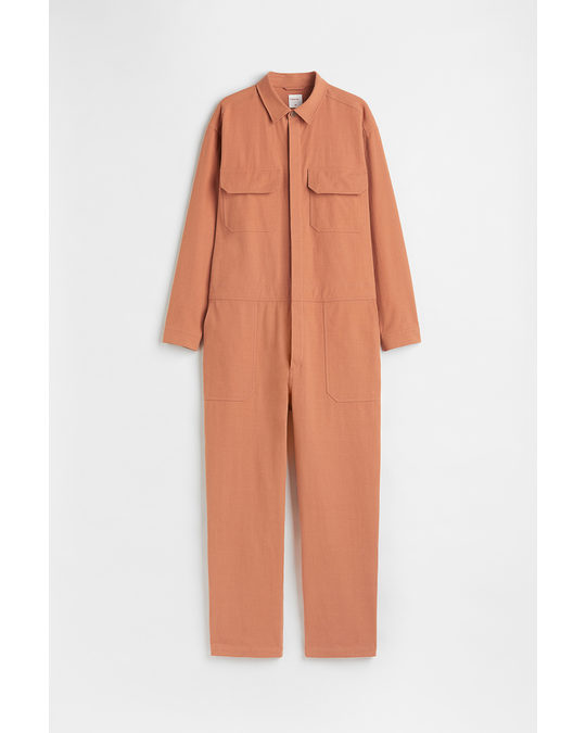 H&M Cotton Twill Boiler Suit Earth Brown