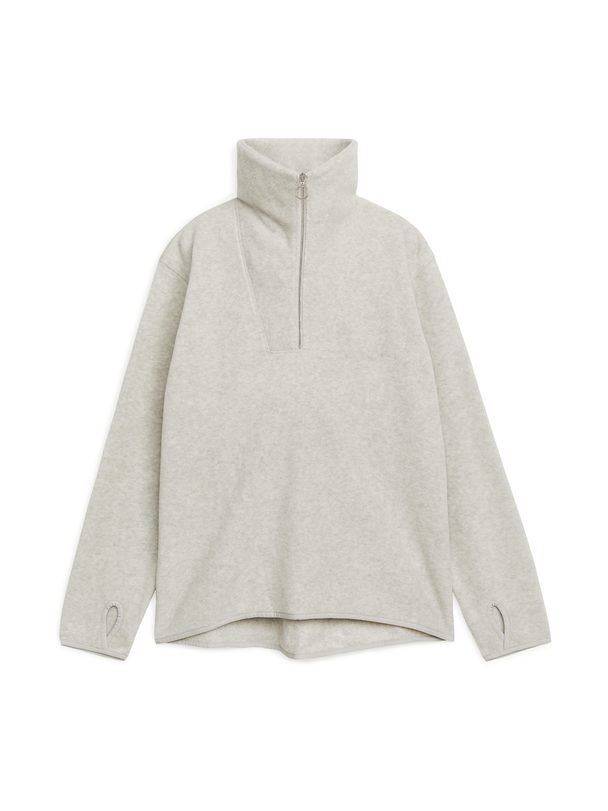 Arket Half-zip Fleece Sweatshirt Light Grey Melange