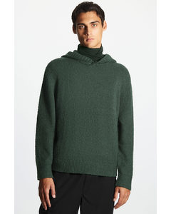 Relaxed-fit Bouclé-knit Hoodie Dark Green
