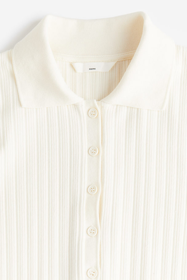 H&M Mama Ribbed Polo Shirt Cream