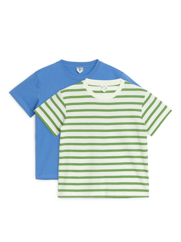 ARKET T-Shirt mit Rundhalsausschnitt, 2er-Pack Blau/Grüne Streifen