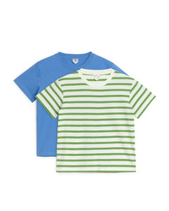 Set Van 2 T-shirts Met Ronde Hals Blauw/groene Strepen