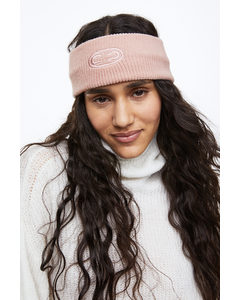 Embroidered Rib-knit Headband Powder Pink