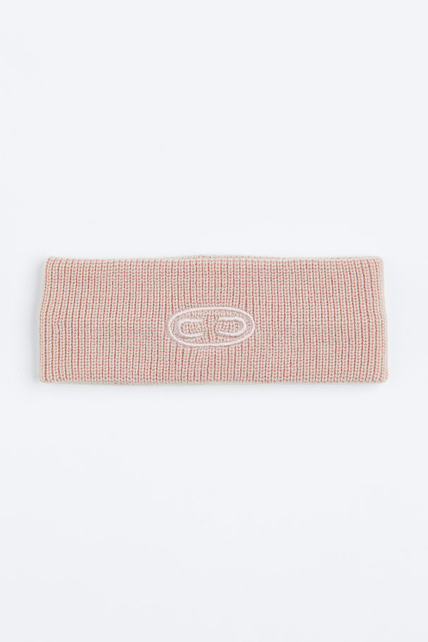 H&M Embroidered Rib-knit Headband Powder Pink