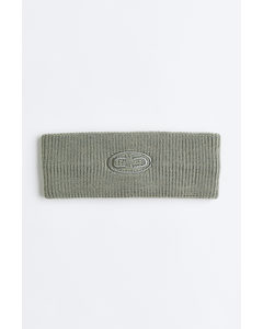 Embroidered Rib-knit Headband Light Khaki Green