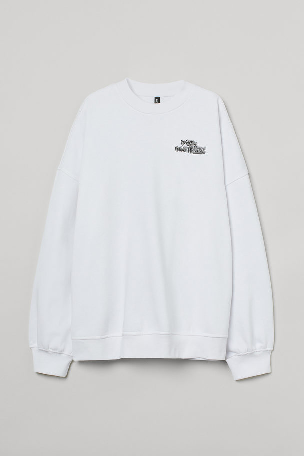 H&M Oversized Printed Sweatshirt White/maeve