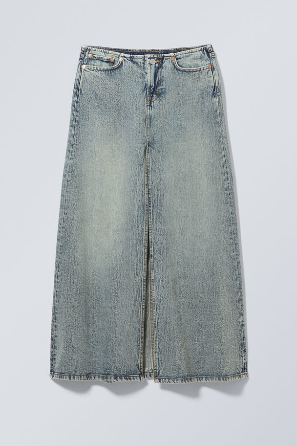 Weekday Anaheim Long Denim Skirt Stained Blue