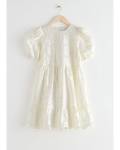 Puff Sleeve Jacquard Mini Dress White
