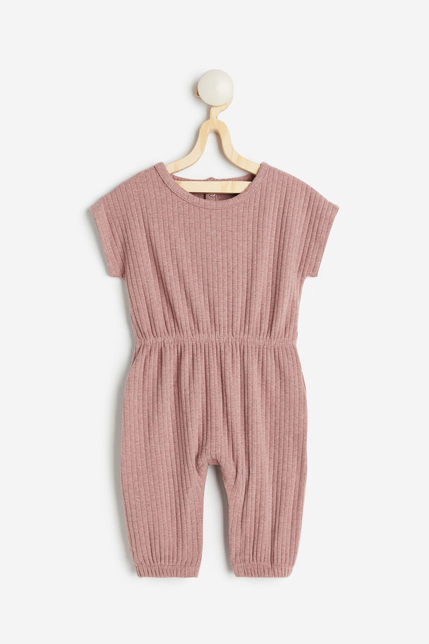 H&M Ribbed Romper Suit Dark Pink Marl