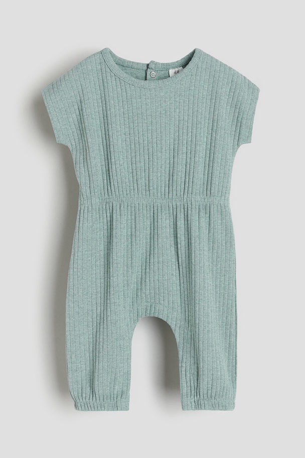 H&M Ribbed Romper Suit Dusty Green Marl