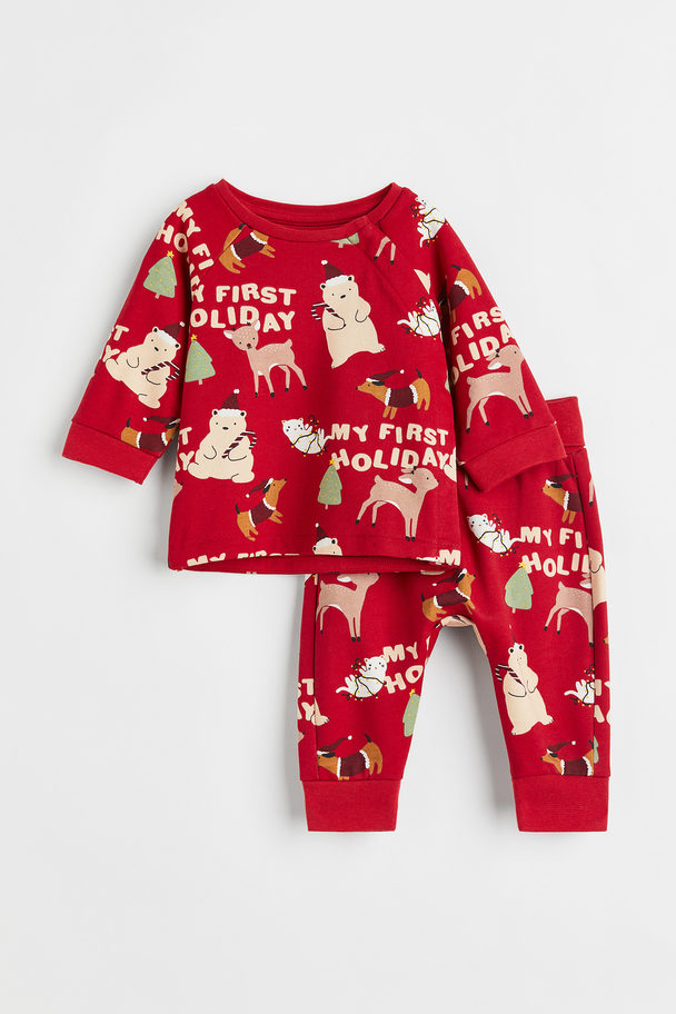 H&M 2-piece Cotton Set Red/my First Holiday