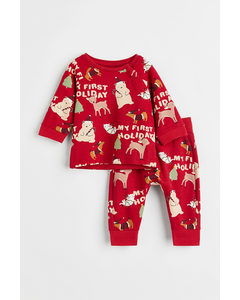 2-piece Cotton Set Red/my First Holiday