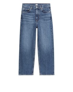 Straight Cropped Stretch Jeans Mörkblå