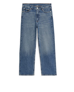 Rose Cropped Straight Jeans Med Stretch Mellemblå