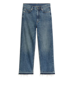 Rose Cropped Straight Jeans Med Stretch Forvasket Blå