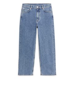 Rose Cropped Straight Jeans Med Stretch Blå
