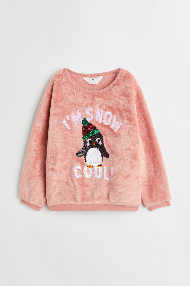 H&M Motif-front Sweatshirt Light Pink/penguin