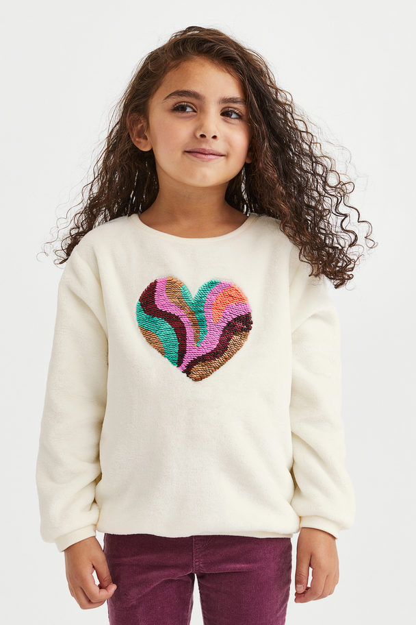 H&M Motif-front Sweatshirt Cream/heart