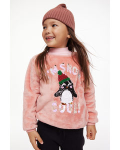 Motif-front Sweatshirt Light Pink/penguin